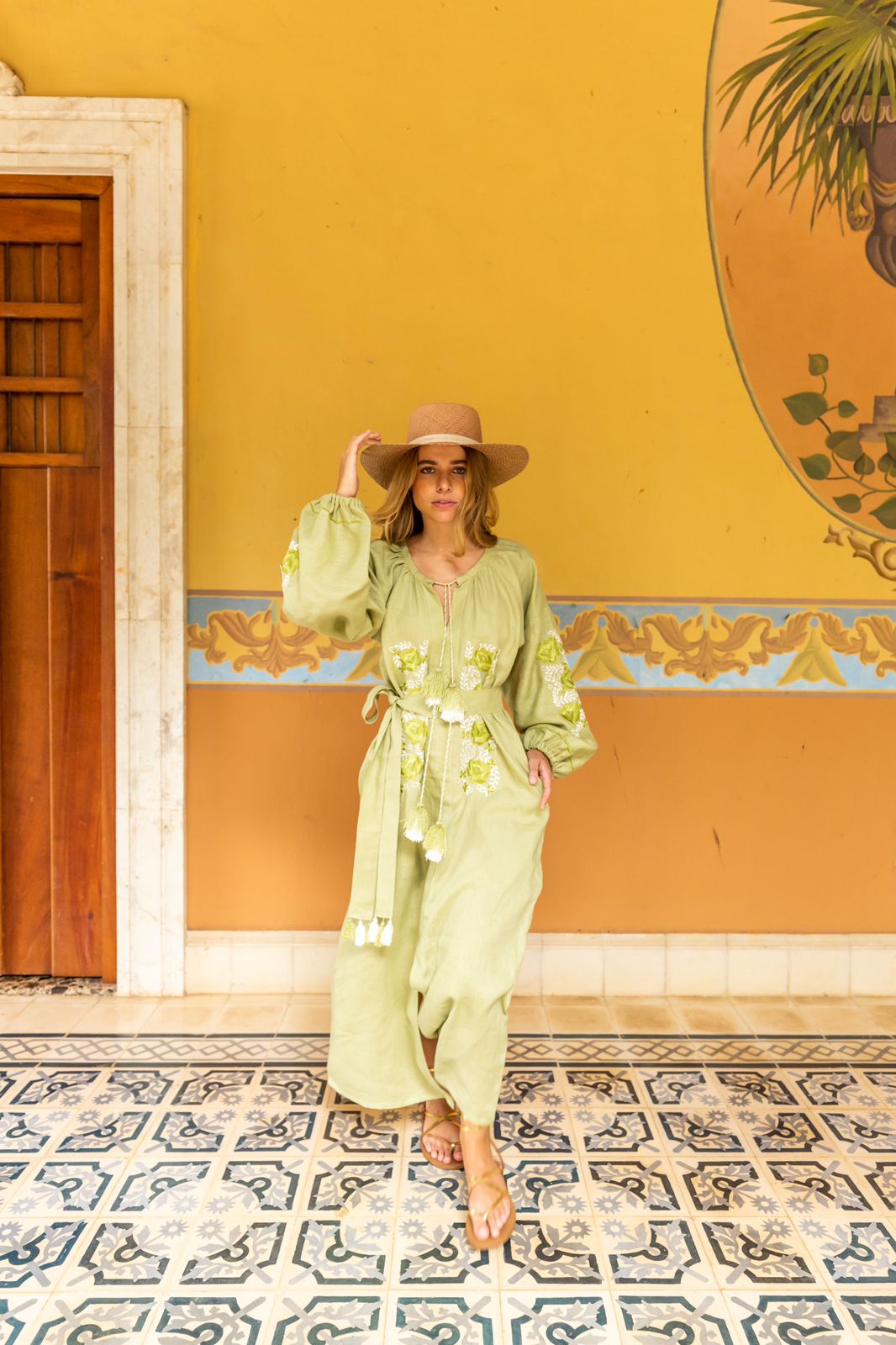 Túnica de lino verde pistache