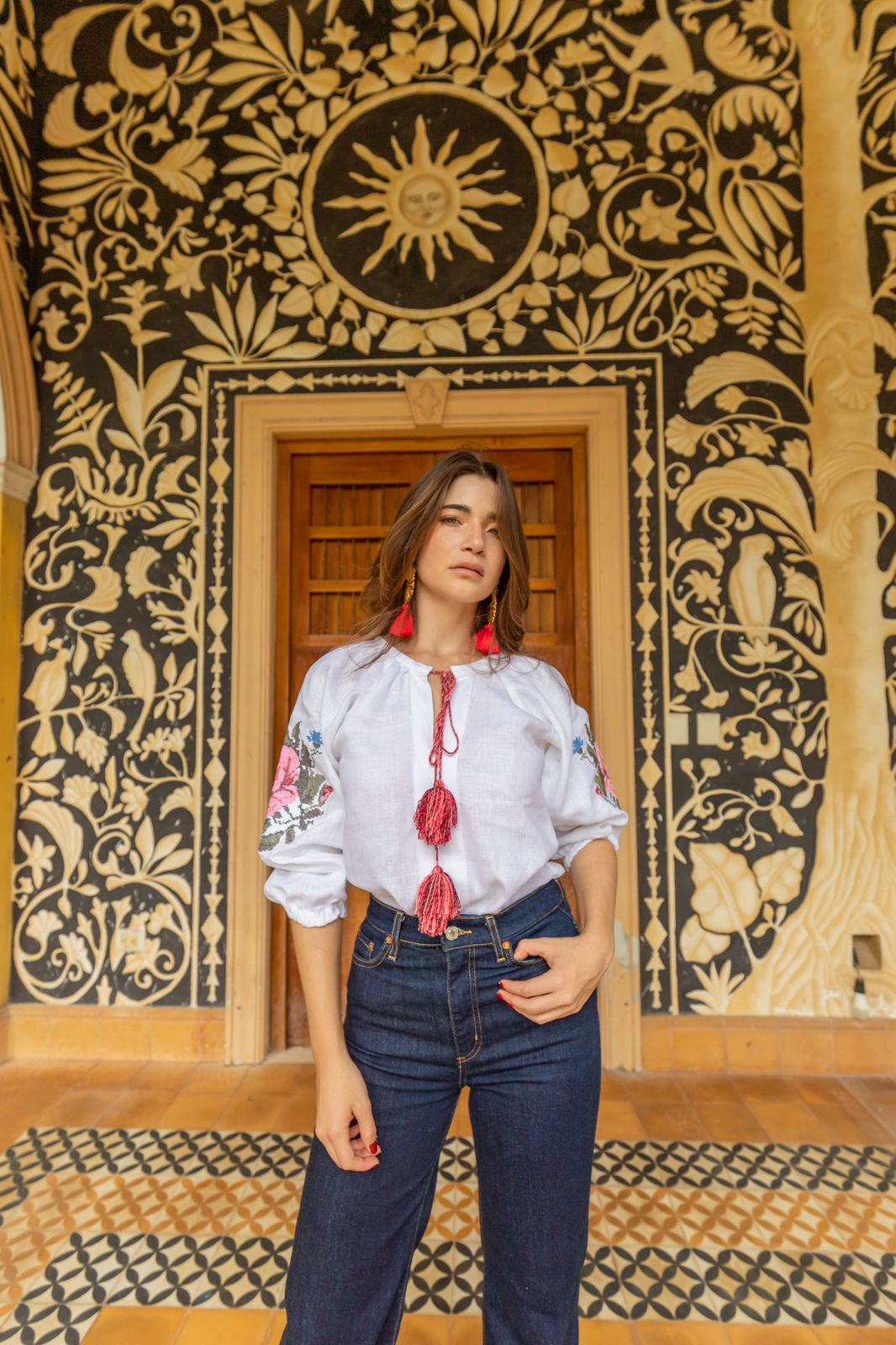 Blusa de lino blanco punto de cruz