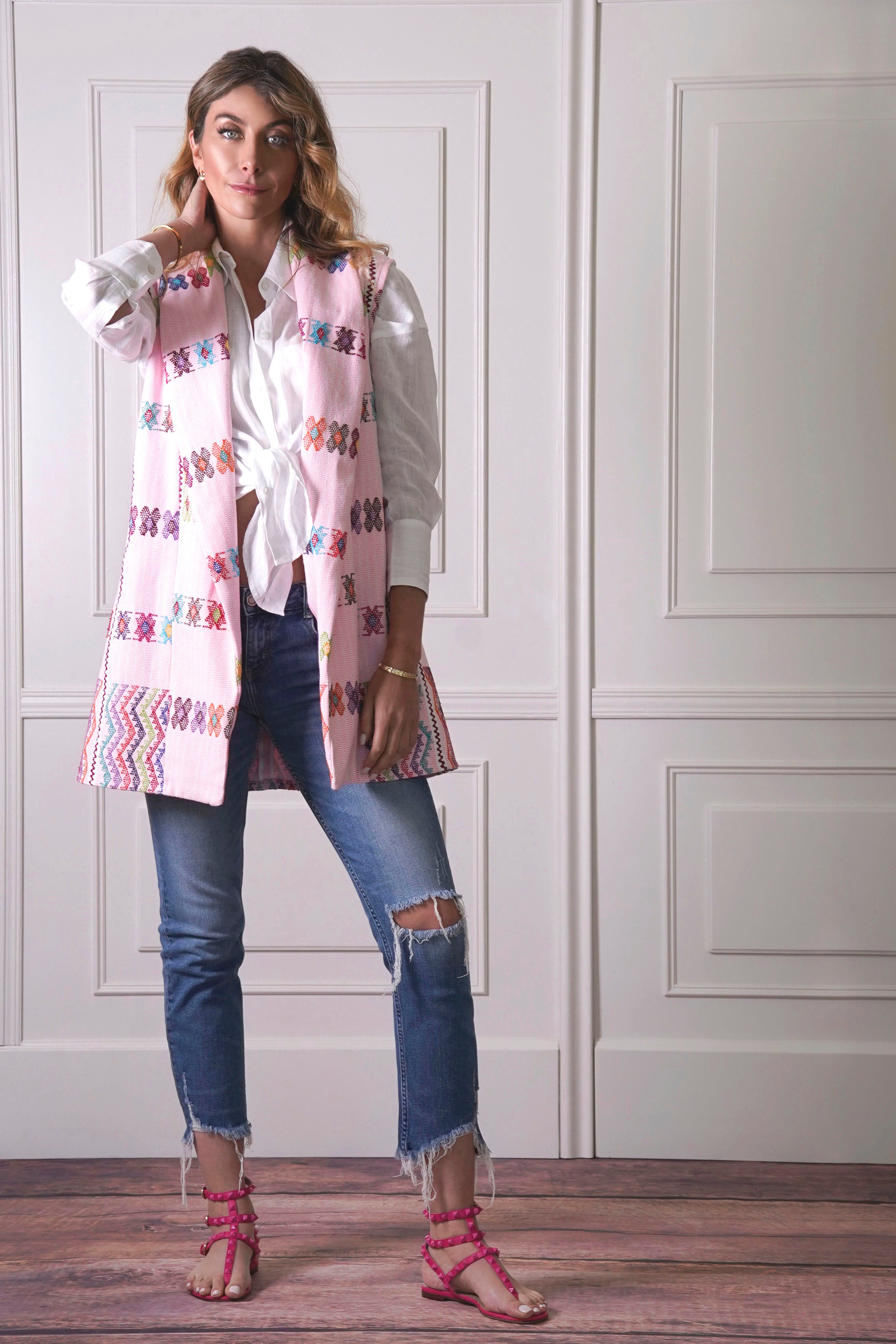 Chaleco de telar rosa