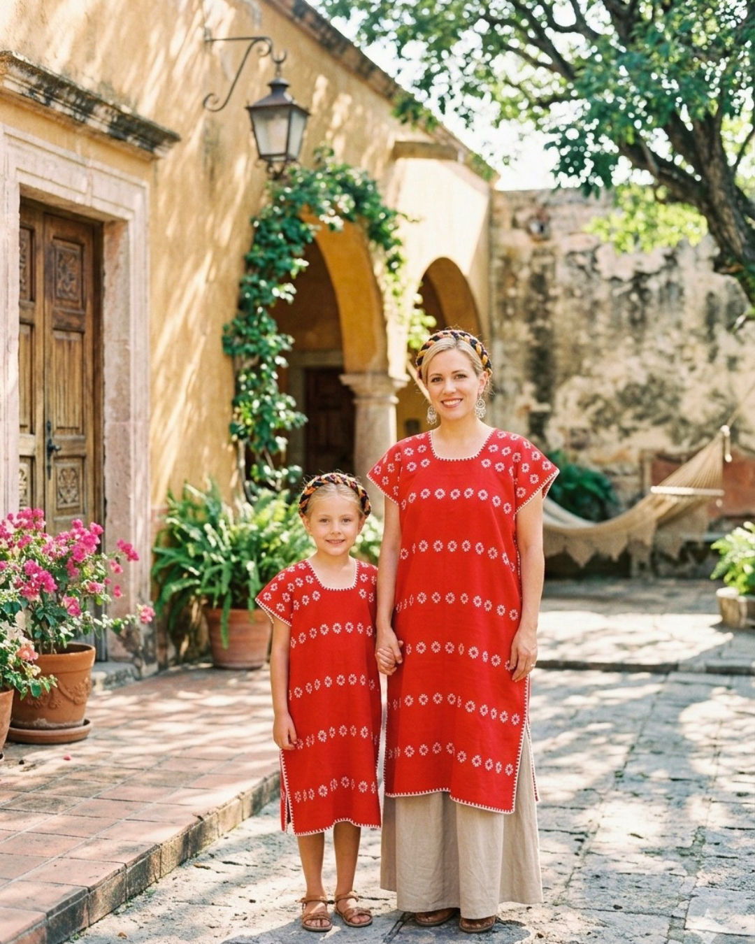 Huipil rojo mamá e hija