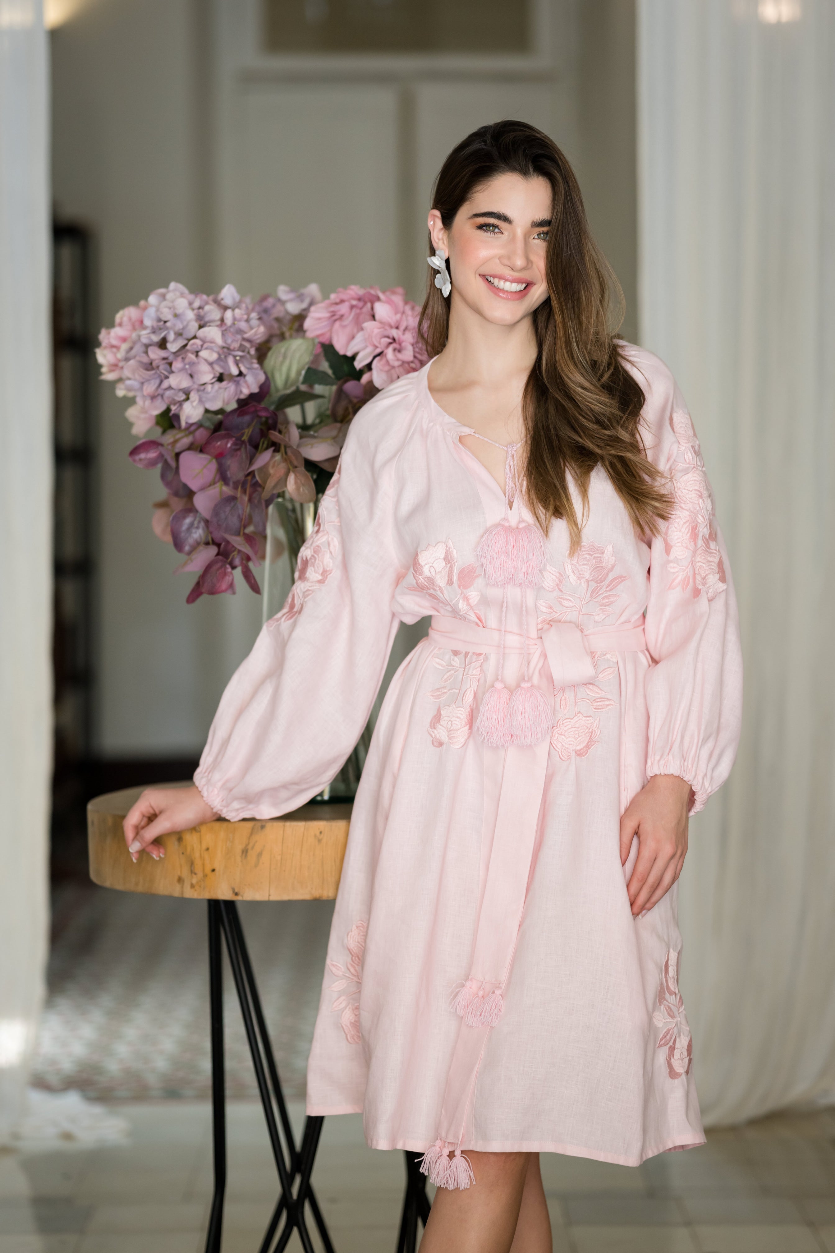 Túnica lino corta rosa